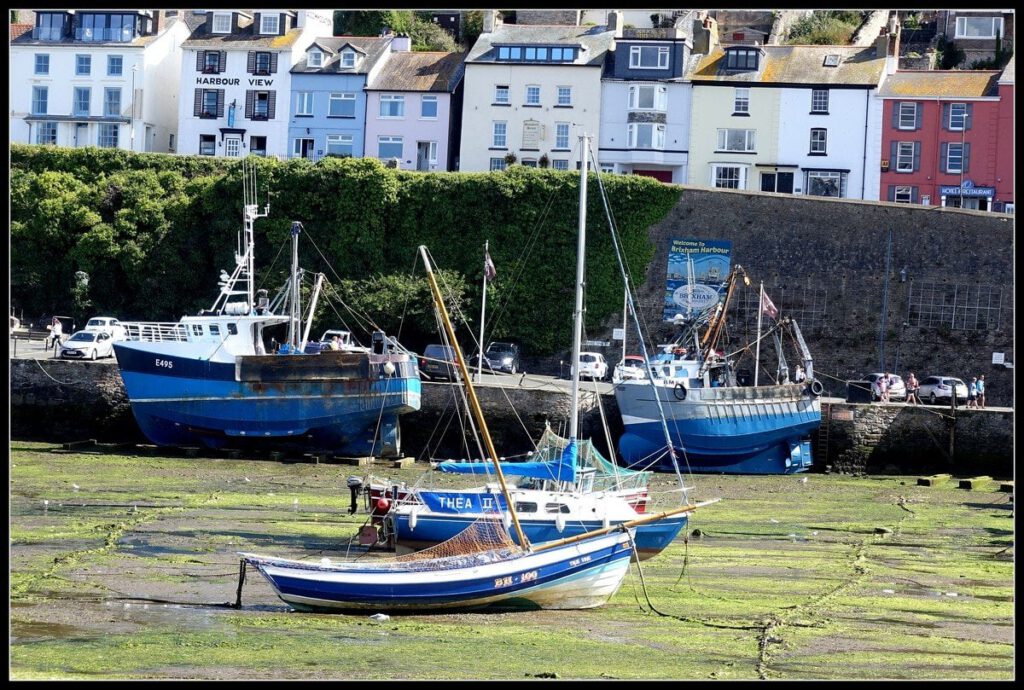 Blue Boats At Low Tide by Helen