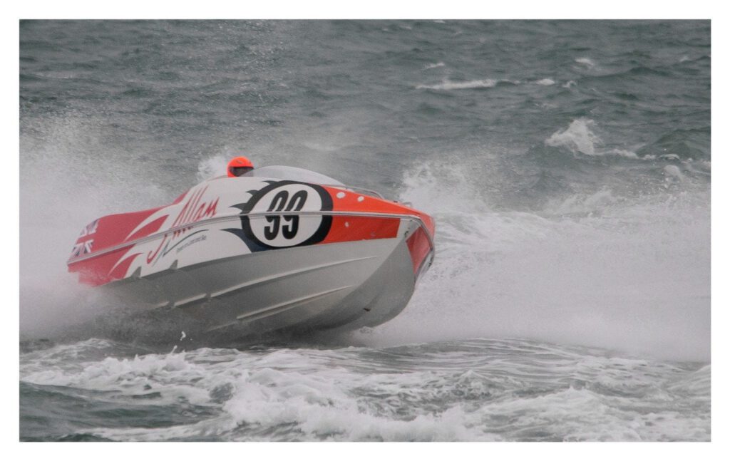 P1 Power Boat Racing in the Solent on a very dull day!! by Steve Goldsmith
